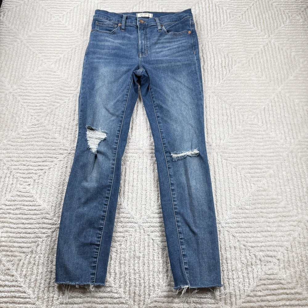 Madewell 9" Mid Rise Skinny Jeans Womens 27 Distressed Raw Hem Stretch Denim